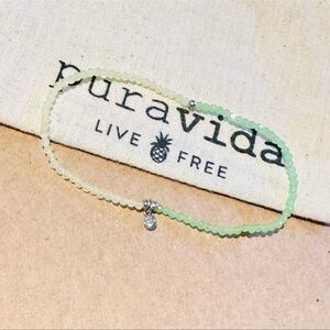 PURA VIDA Mint & Yellow Seed Bead with Silver Crystal Charm Bracelet NEW stretch
